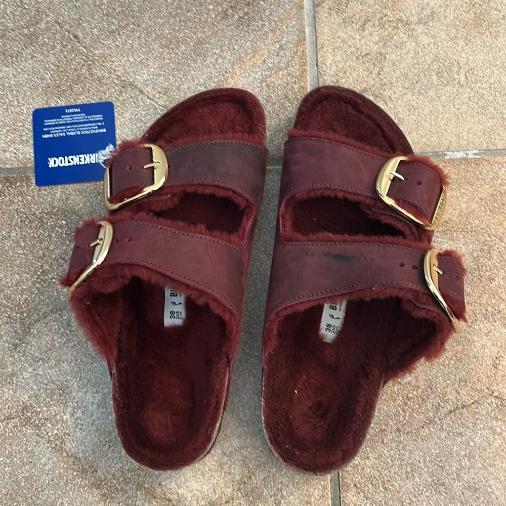 Birkenstock shearling dark red shoes